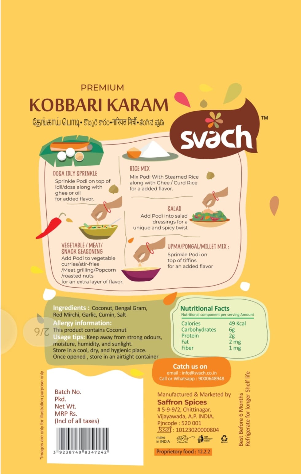 Svach Kobbari Karam | Thengai podi| Coconut Spice Mix (200 G)